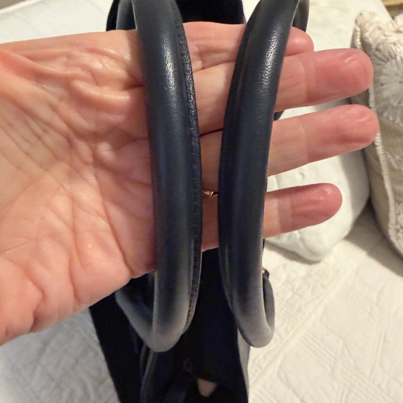 Coach Bleeker Bar Stripe Blue/Black/Tan/Teal Leather Computer Tote Unisex - Picture 14 of 15